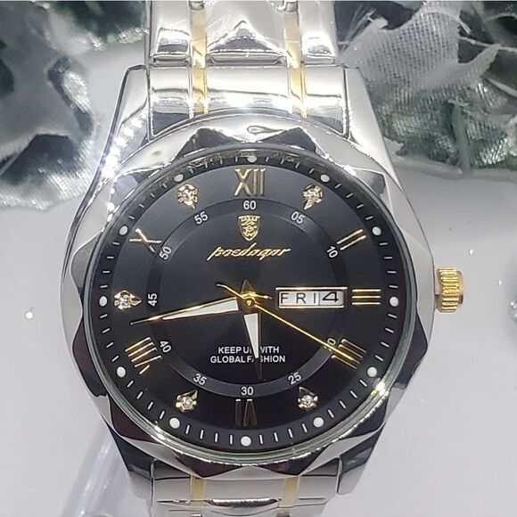 Men's Black and Gold Poedagar Quartz Watch with Stainless Steel Ba… - Picture 4 of 6